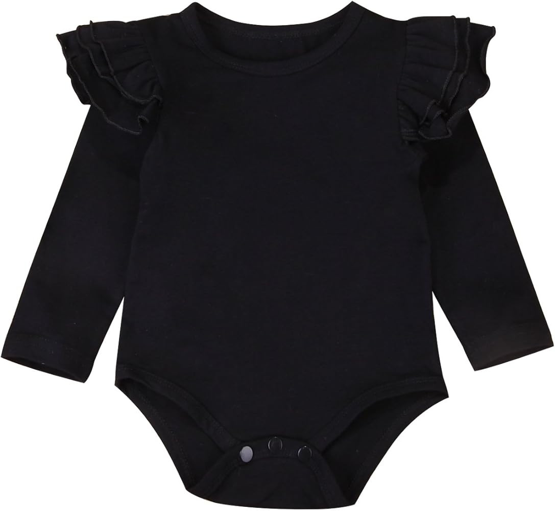Infant Baby Girl Basic Ruffle Long Sleeve Cotton Romper Bodysuit Tops Clothes | Amazon (US)