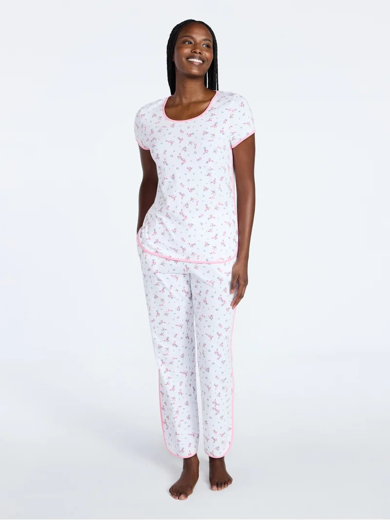 Joyspun Women's Lightweight Short Sleeve Sleep Tee and Pants Set, 2-Piece, Sizes XS-3X | Walmart (US)