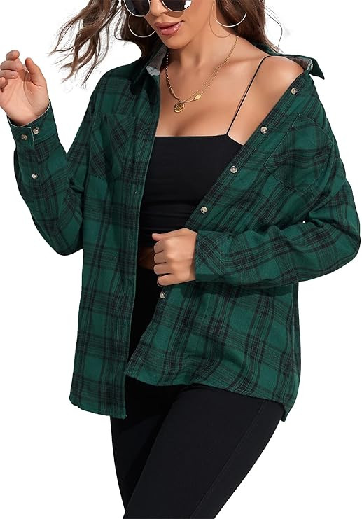 KevaMolly Plaid Flannel Shirts for Women Loose Fit Boyfriend Button Down Shirt Long Sleeve Casual... | Amazon (US)
