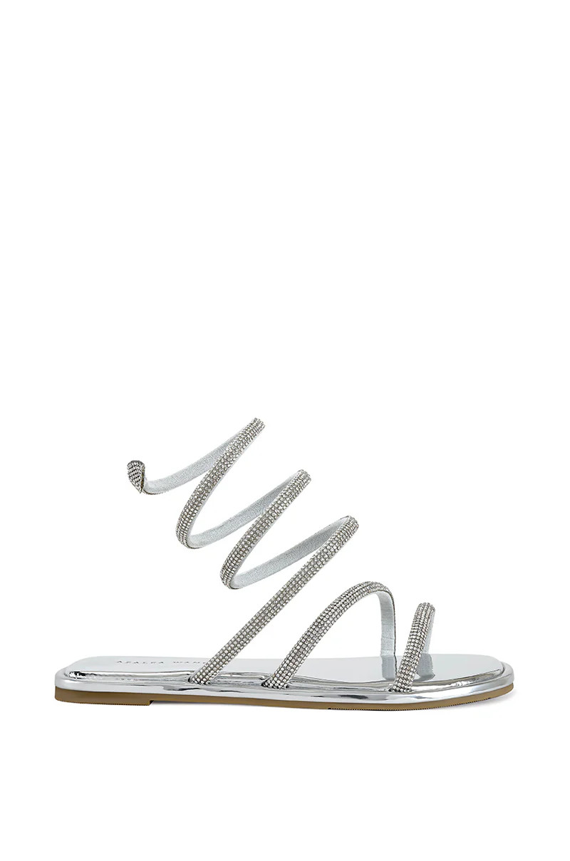 DOUBLEDELIGHT-SILVER WRAP FLAT SANDAL | Azalea Wang