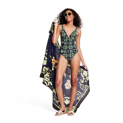 Women's Dainty Floral Tile Print Cheeky One Piece Swimsuit - Agua Bendita x Target Navy | Target