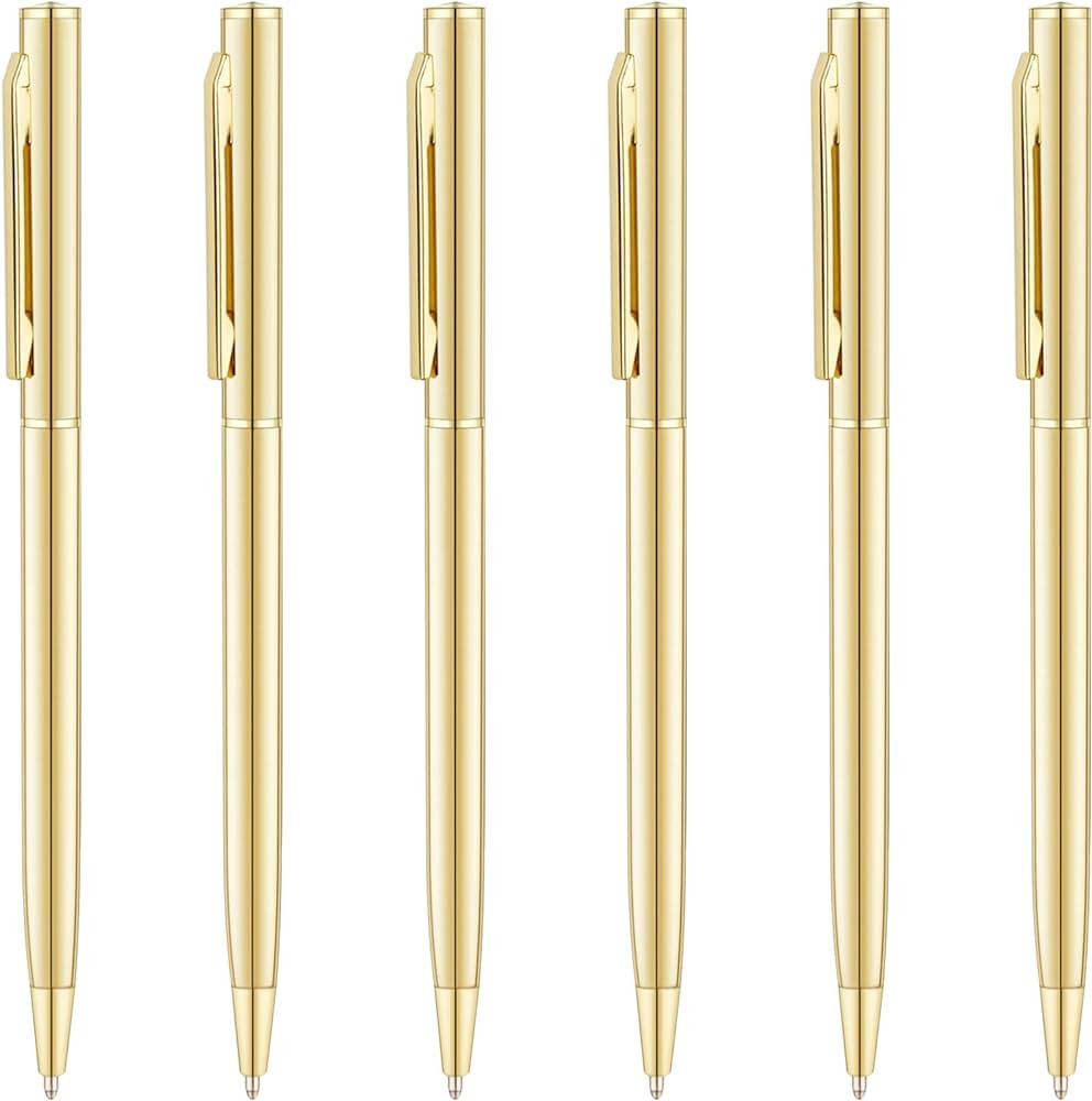 Unibene 6 Pack Gold Slim Ballpoint Pens Black ink Medium Point(1 mm), Nice Gift for Wedding Busin... | Amazon (US)