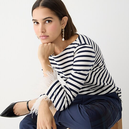 Feather-trim long-sleeve shirt in stripe | J. Crew US