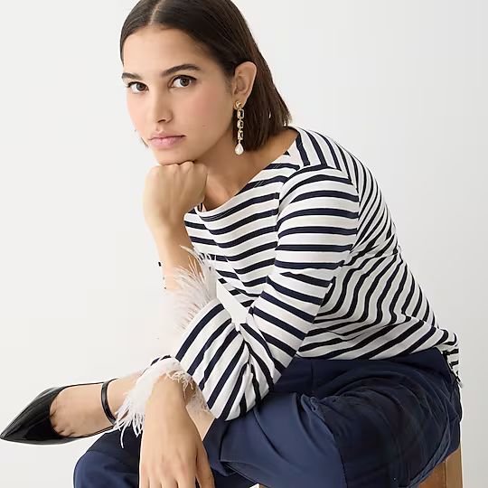 Feather-trim long-sleeve shirt in stripe | J.Crew US