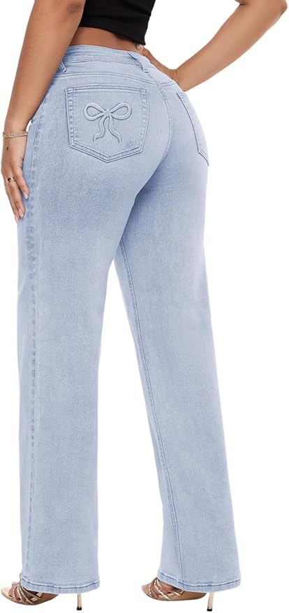 ONESO Wide Leg Jeans for Women Mid Low Rise Baggy Stretchy Denim Pants | Tummy Control, BBL Jeans... | Amazon (US)