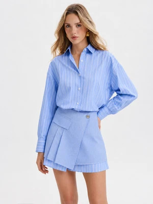 Striped Shirt Dress & Wrap Mini Skirt Two Piece Set | Commense