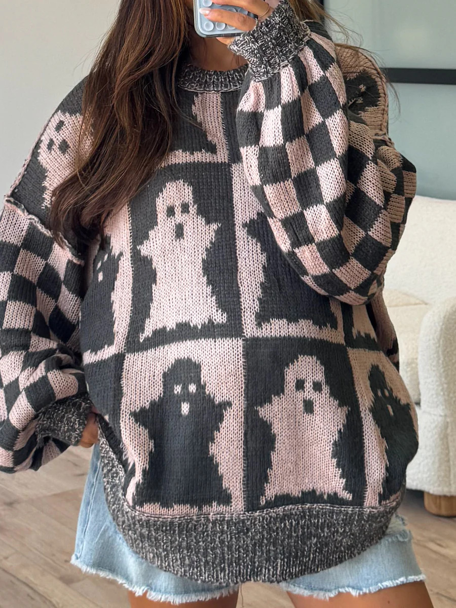 Oversized Checkered Ghost Sweater | Blush/Charcoal | PRE-ORDER | Talulah