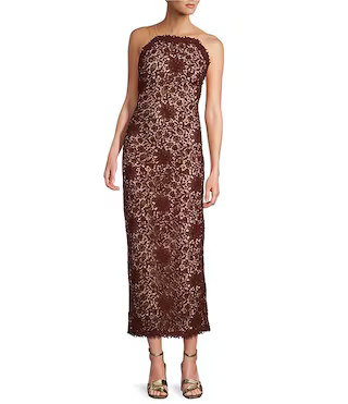 Nancy Schiffli Lace Square Neck Sleeveless Sheath Midi Dress | Dillard's