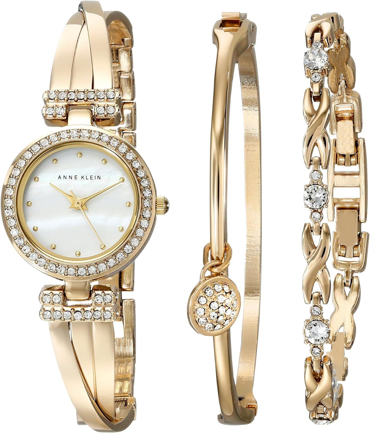 Anne Klein Women's AK/1868GBST Swarovski Crystal-Accented Gold-Tone Bangle Watch and Bracelet Set | Amazon (US)