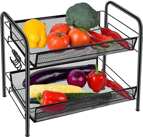 Spice Rack Organizer for Countertop, 2 Tier Fruits/Vegetables Storage Organizer, Standing Shelf w... | Amazon (US)