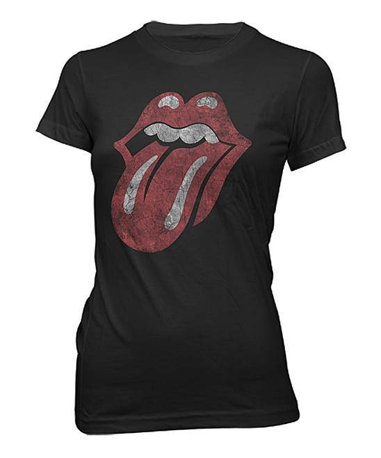 The Rolling Stones Women's Tee Shirts black - Distressed Classic Tongue Rolling Stones Tee - Juniors | Zulily