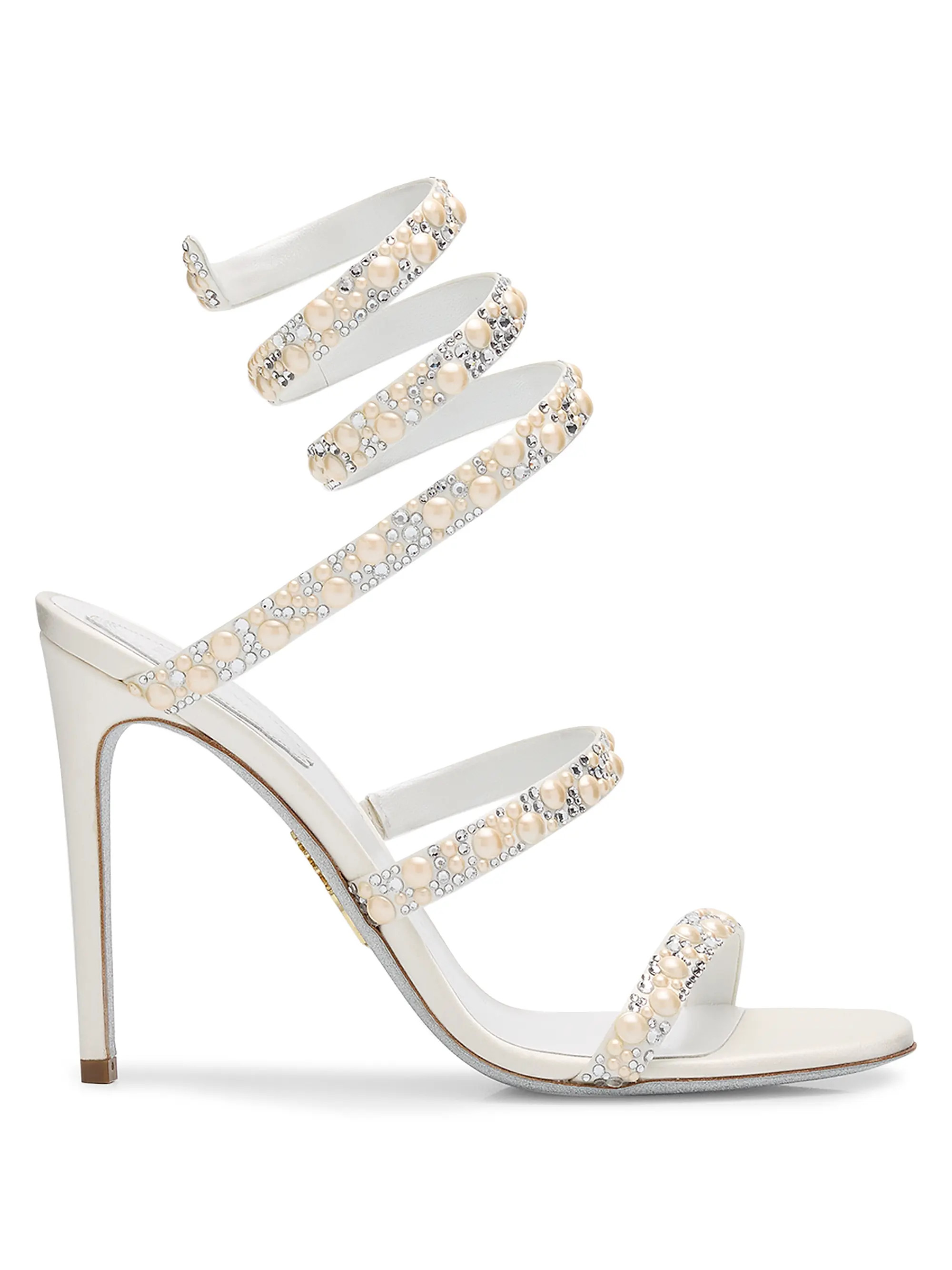 Rene Caovilla Cleo 105MM Wraparound Embellished Silk Sandals | Saks Fifth Avenue | Saks Fifth Avenue