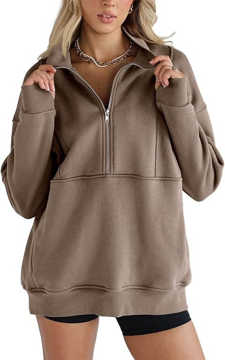 Women's Half Zip Sweatshirts Fleece Stand Collar Long Sleeve Thumb Hole Oversized Pullovers with ... | Amazon (US)