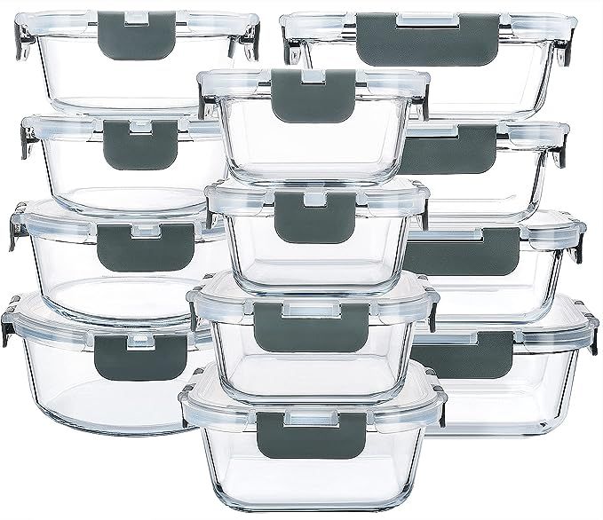 24-Piece Glass Food Storage Containers with Upgraded Snap Locking Lids,Glass Meal Prep Containers... | Amazon (US)