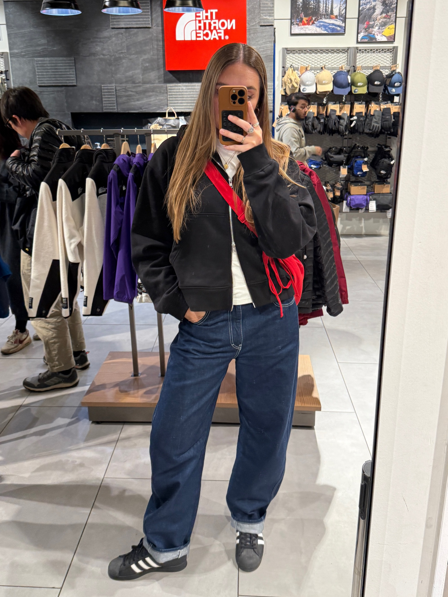 Outfit of the day 🥶 wearing a double zip weekday black hoodie with a long sleeve Uniqlo top underneath to keep me warm. Paired with some ASOS indigo barrel jeans, my Adidas Superstars and my COS red crossbody bag. 

#cos #adidas #tomboystyle #weekday #winterstyle

#LTKCyberWeek #LTKwinter #LTKuk