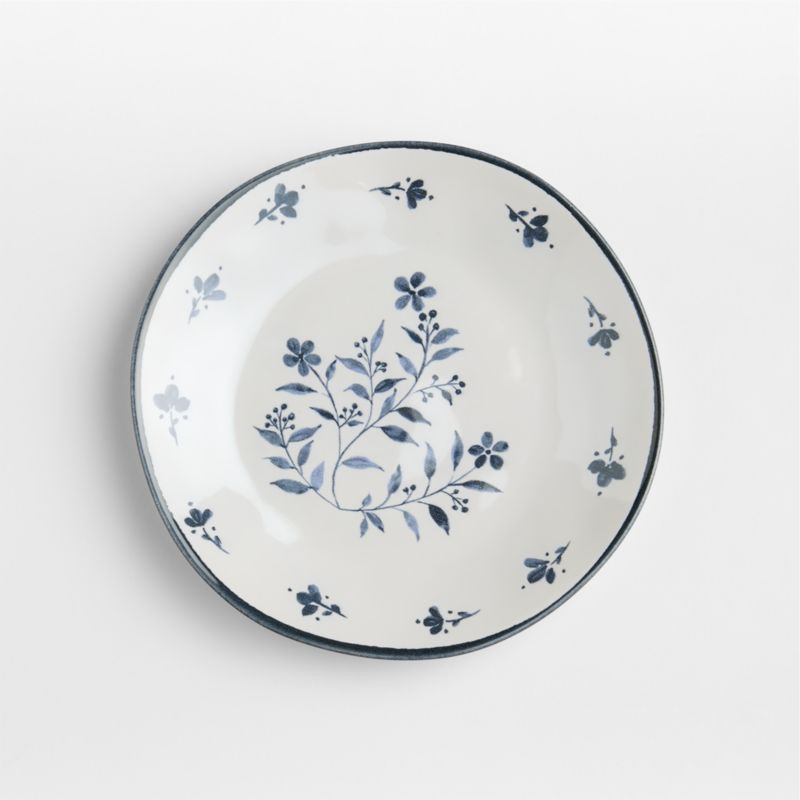Marin Botanical White and Blue Stoneware Salad Plate | Crate & Barrel