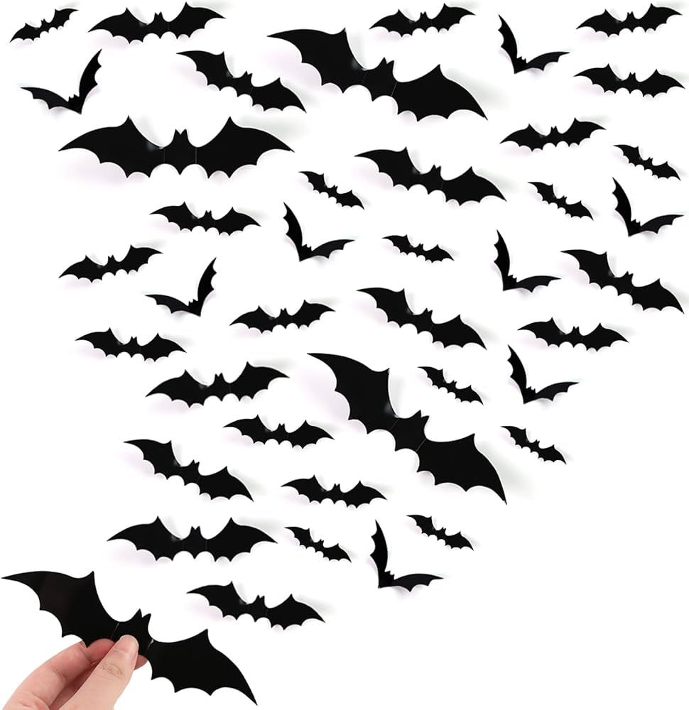 LOVEINUSA 120PCS Halloween Bats Wall Decor, 3D Bat Stickers, Halloween Decorations Waterproof Sca... | Amazon (US)