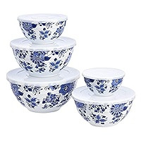 Amazon Basics Nesting Melamine Mixing Bowl with Airtight Lid and Non-Slip Base, 5 Sizes, Blue and... | Amazon (US)