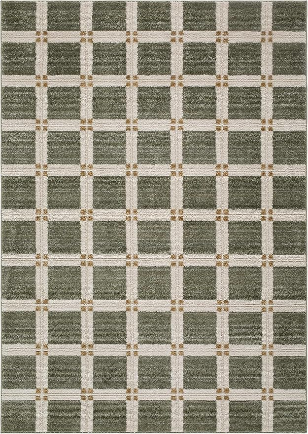 Hauteloom Talos Living Room, Bedroom Area Rug - Contemporary Geometric Square Pattern - Olive Gre... | Amazon (US)