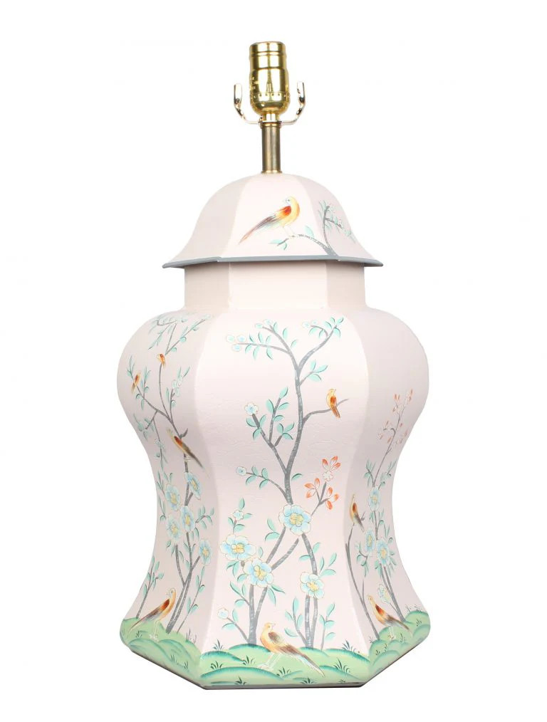Pale Pink & Multi Color Scalloped Hexagon Lamp | The Enchanted Home