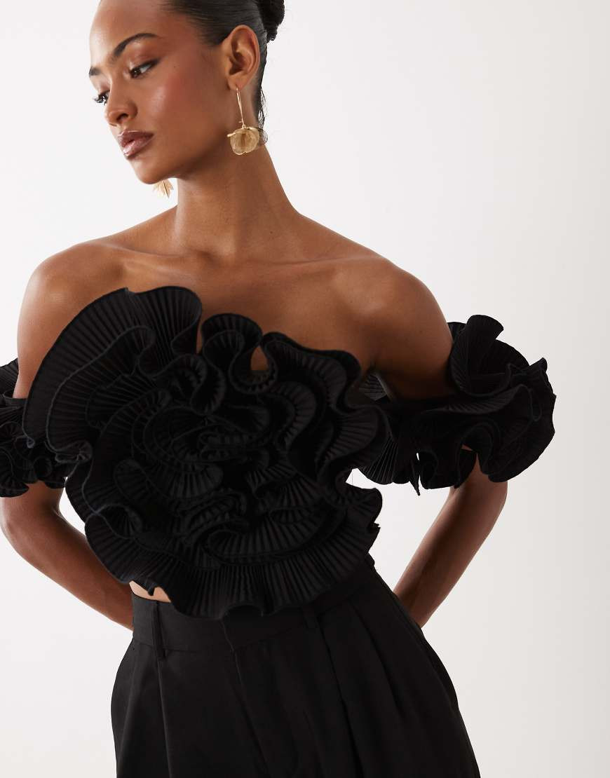 ASOS LUXE off the shoulder top with 3D flower detail in black | ASOS (Global)