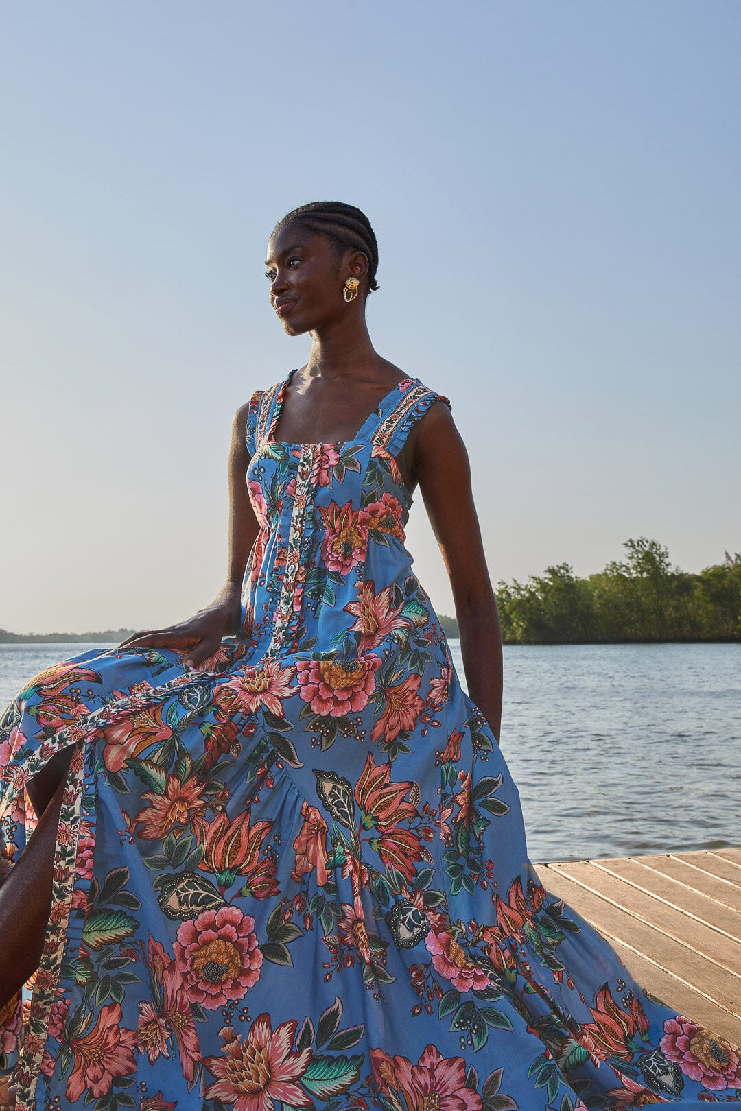 Blue Wonderful Bouquet Sleeveless Maxi Dress | FarmRio (US)
