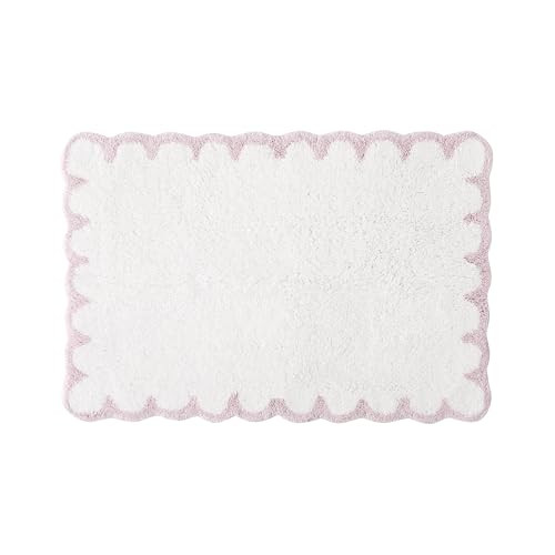 Peri Home Scalloped Bath Rug - Soft & Absorbent 100% Cotton Tufted Bath Mat, 20" x 30", White with Blush Scallop | Amazon (US)