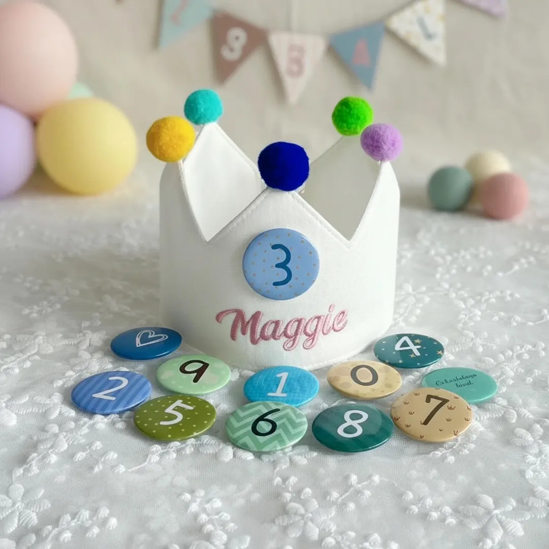 Hand Embroidered Linen Birthday Crown, Custom Birthday Crown for Kids, Birthday Name Crown, First... | Etsy (US)