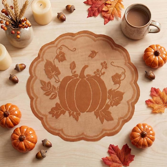 Artoid Mode Rust Pumpkins Maple Lace Round Fall Placemats Set of 4, 15 Inch Table Mats for Thanksgiving Party Dining Table Decoration | Amazon (US)