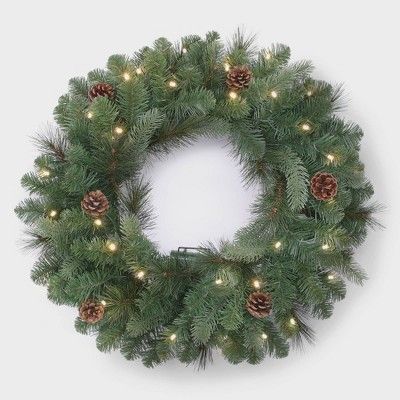 Philips 28in Christmas Decorated Pre-lit Artificial Pine Wreath White LED lights | Target