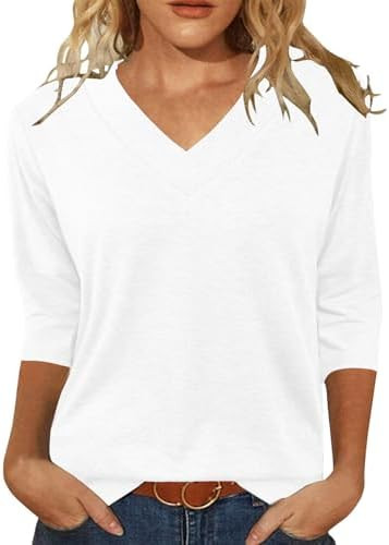 JomeDesign Womens Tops 3/4 Length Sleeve Summer V Neck Shirts Casual Tunic Tops 2025 | Amazon (US)