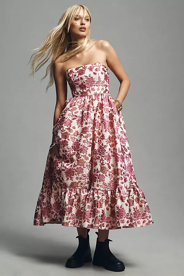 Strapless Brocade Midi Dress | Anthropologie (US)