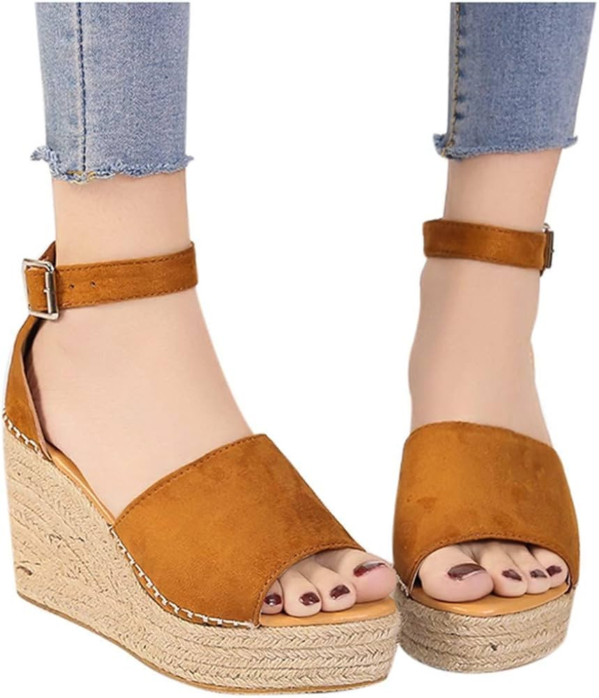 ZBYY Women's Open Toe Ankle Strap Espadrille Sandals Summer Beach Sandals Wedge Ankle Buckle Sand... | Amazon (US)