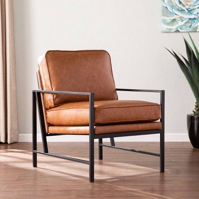 Winche Faux Leather Upholstered Accent Chair Black/Brown - Aiden Lane | Target