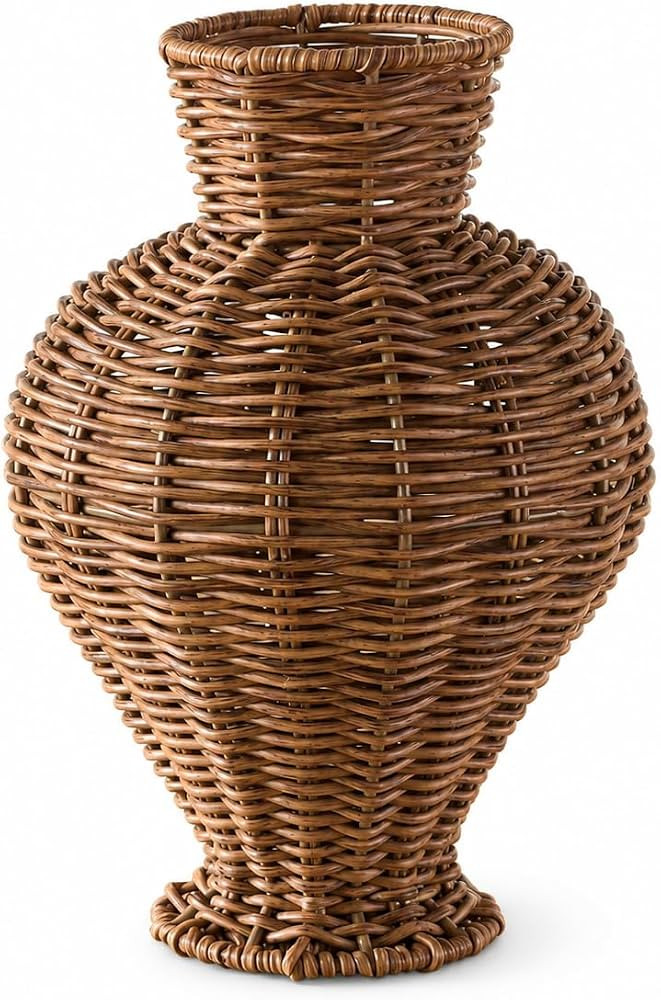 10" Woven Rattan Vase,Brown Synthetic Rattan Vessel for Dry or Faux Flowers | Amazon (US)