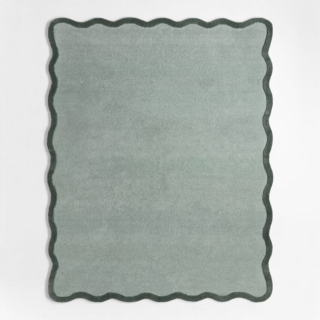 Wavy Border Muted Teal Kids Performance Area Rug 5'x8' | Crate & Barrel