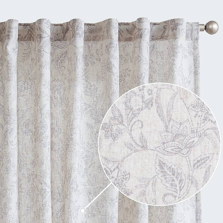 Lazzzy Linen Curtains Farmhouse Grey Floral Print Curtains 84 Inches Long Back Tab Drapes for Liv... | Amazon (US)