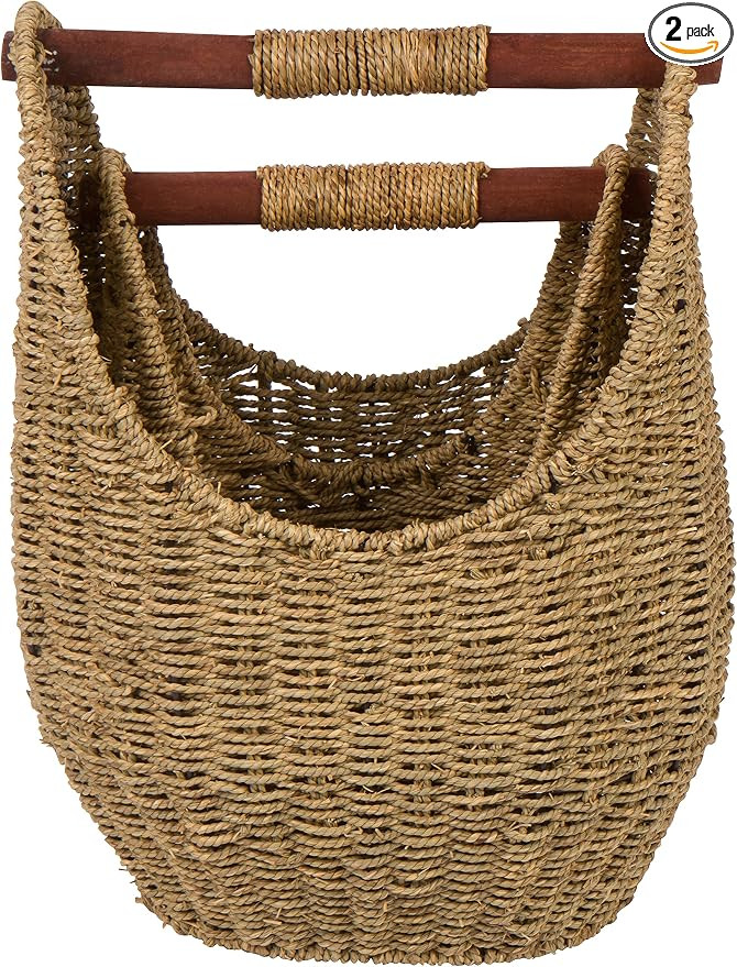 Trademark Innovations 12.2" & 9.4" Seagrass Baskets with Wooden Handles - Set of 2 (Natural) | Amazon (US)