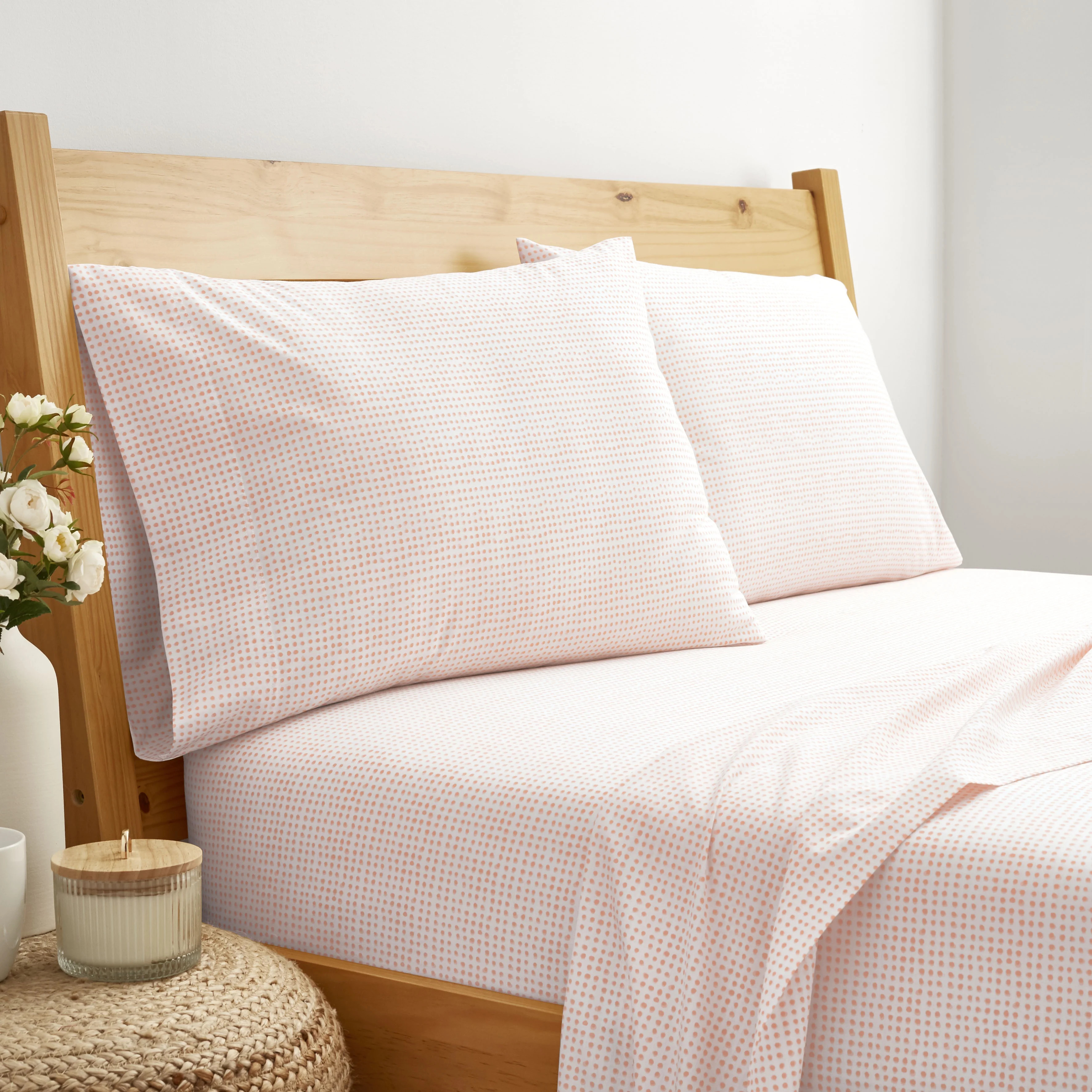 Gap Home Blockprint Dot Organic Cotton Blend Sheet Set, Twin, Blush, 3-Pieces - Walmart.com | Walmart (US)