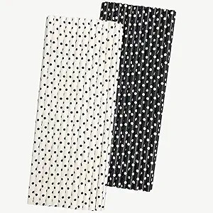 Black and White Paper Straws - Polka Dot - 7.75 Inches - 50 Pack | Amazon (US)