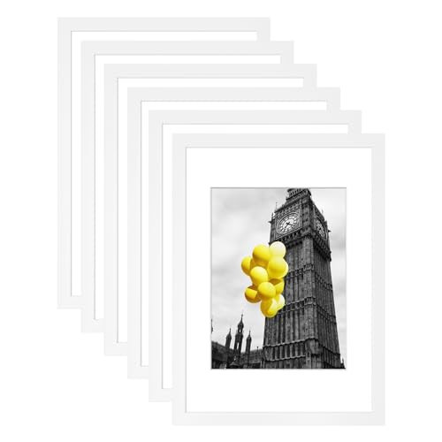 BSRHOME A4 Picture Frame Set of 6, Display Pictures 6x8 with Mat or 8.3x11.7 Without Mat, Document Frame,Wall Gallery Poster Frames, White | Amazon (US)