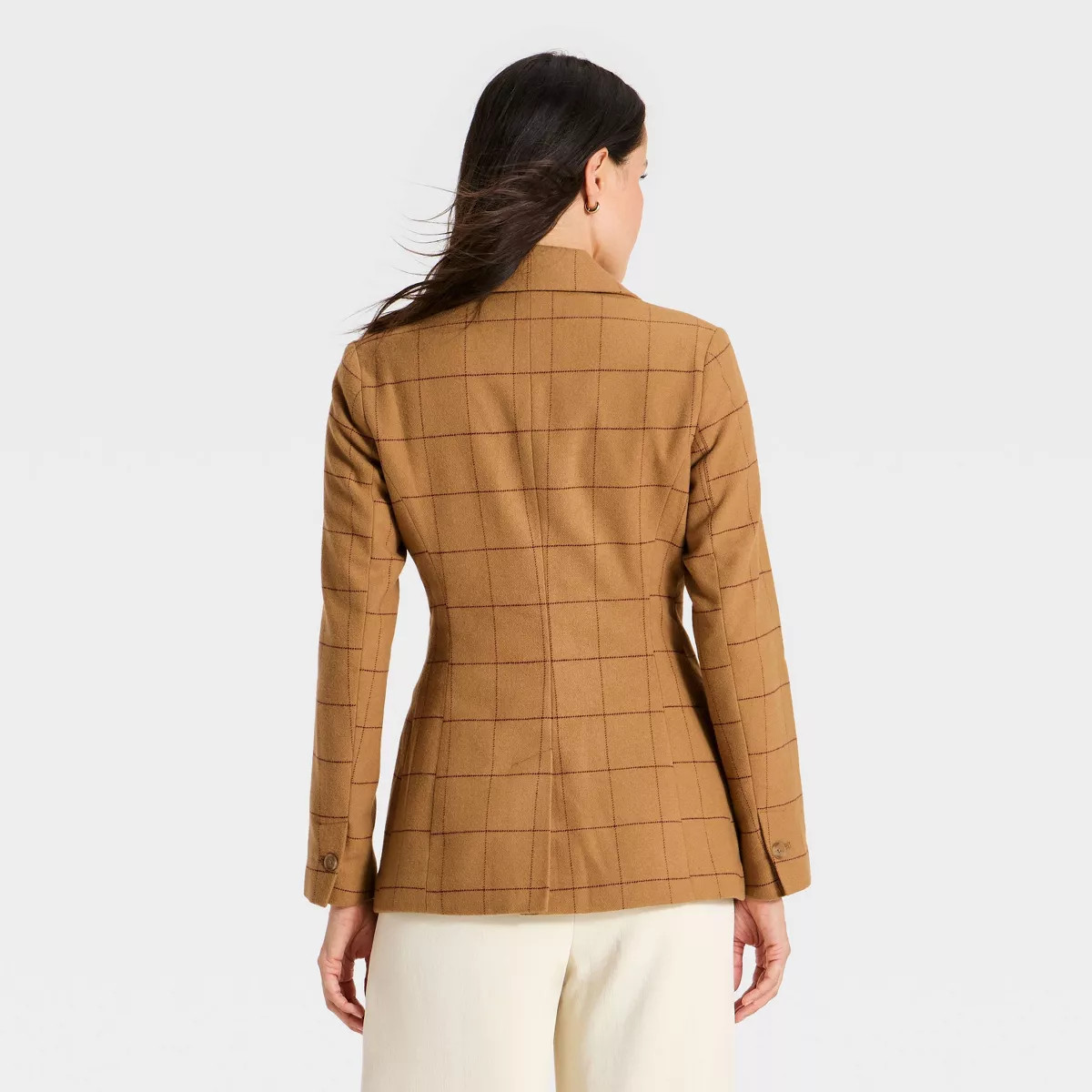 Women's Long Sleeve Button Blazer - A New Day\u2122 Brown Plaid XS | Target