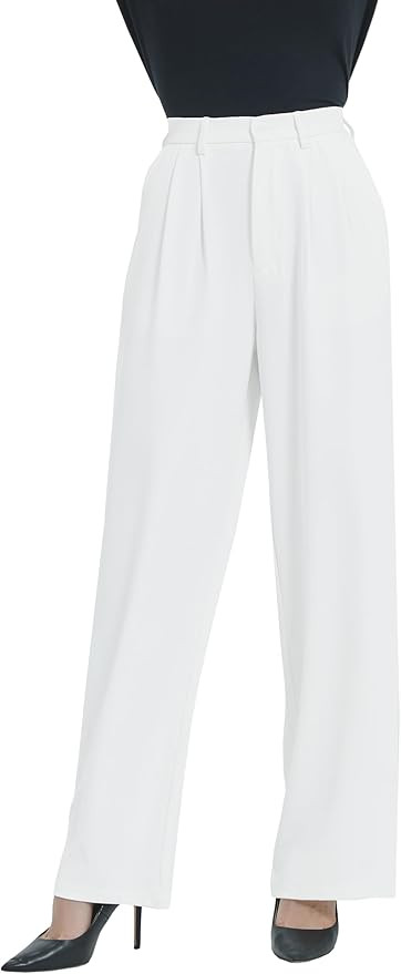 Tronjori Women High Waist Casual Straight Leg Dress Pants Office Work Trousers Suit Pants Back El... | Amazon (US)