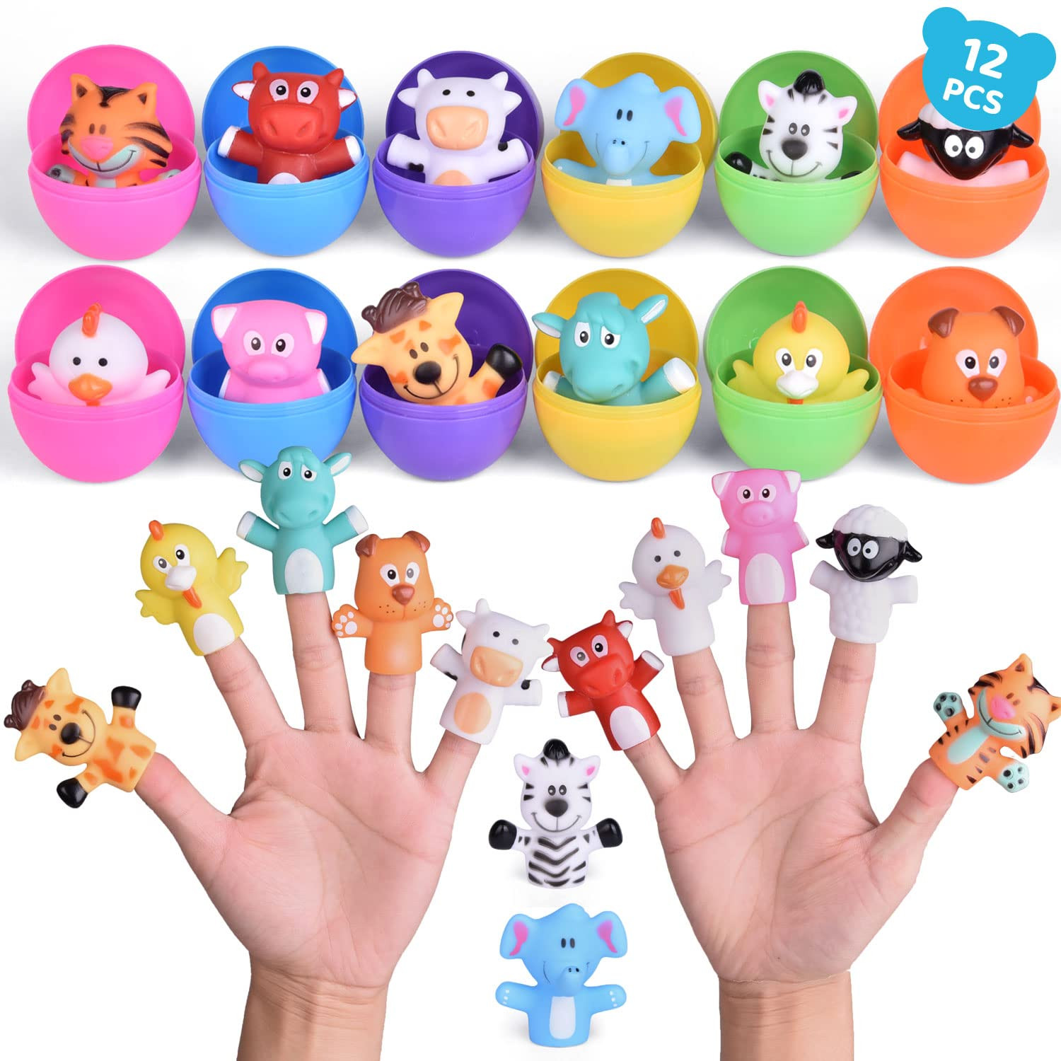 FUN LITTLE TOYS 12 PCs Easter Eggs Prefilled with Animal Finger Puppets, Easter Party Favors, Eas... | Amazon (US)