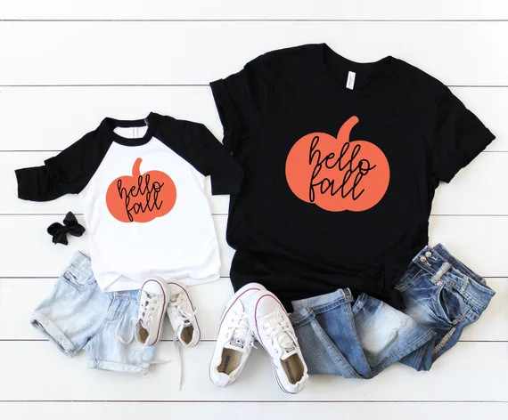 matching fall shirt, hello fall shirt, pumpkin shirt kids, matching pumpkin shirts, halloween mat... | Etsy (US)