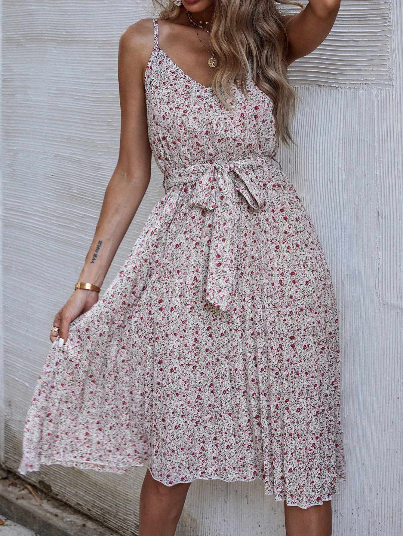 Ditsy Floral Self Tie Cami Dress | SHEIN