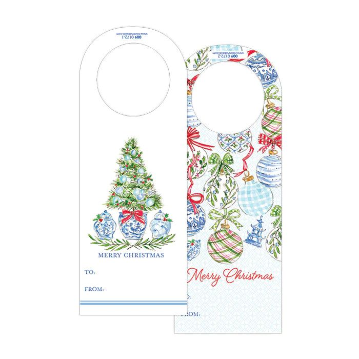 Blue Holiday Tree with Ginger Jars Wine Tag | Rosanne Beck Collections