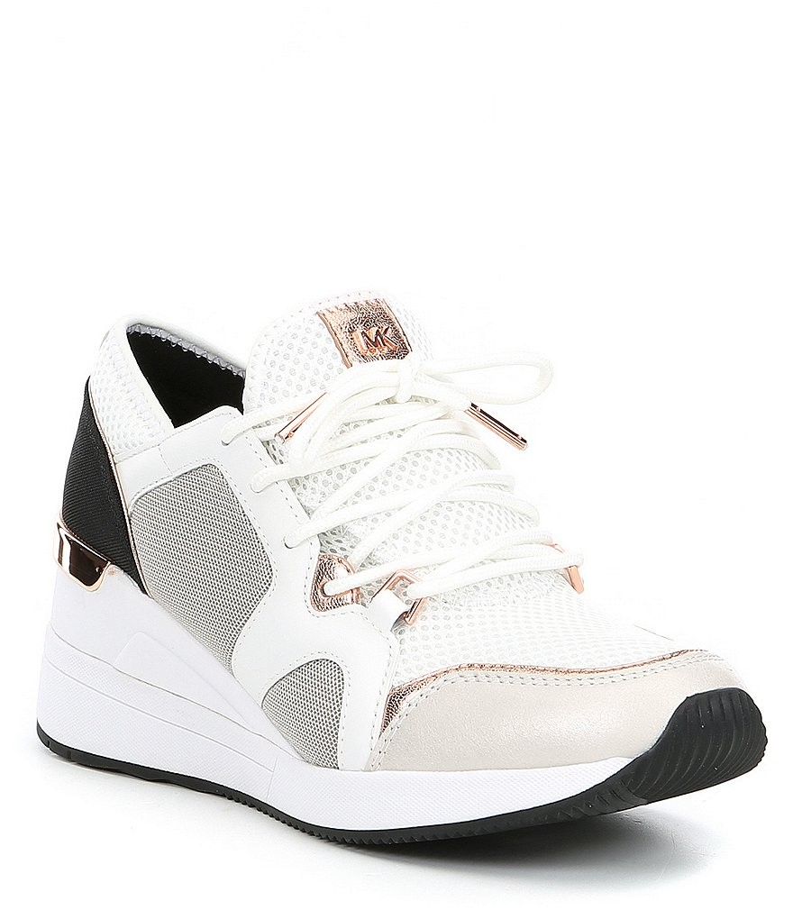 MICHAEL Michael Kors Liv Mesh & Leather Wedge Trainers | Dillards Inc.