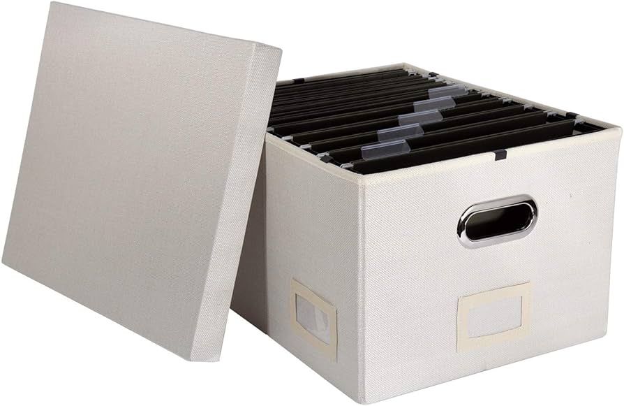 Decorative Fabric Hanging File Folder Box - Storage Organizer with Intelligent Rail System Fits L... | Amazon (US)