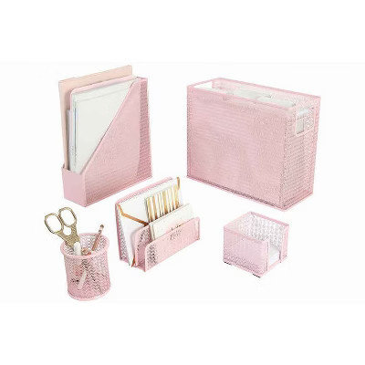 Blu Monaco Fontvieille 5 Piece Pink Desk Organizer Set with Desktop Hanging File Organizer | Target